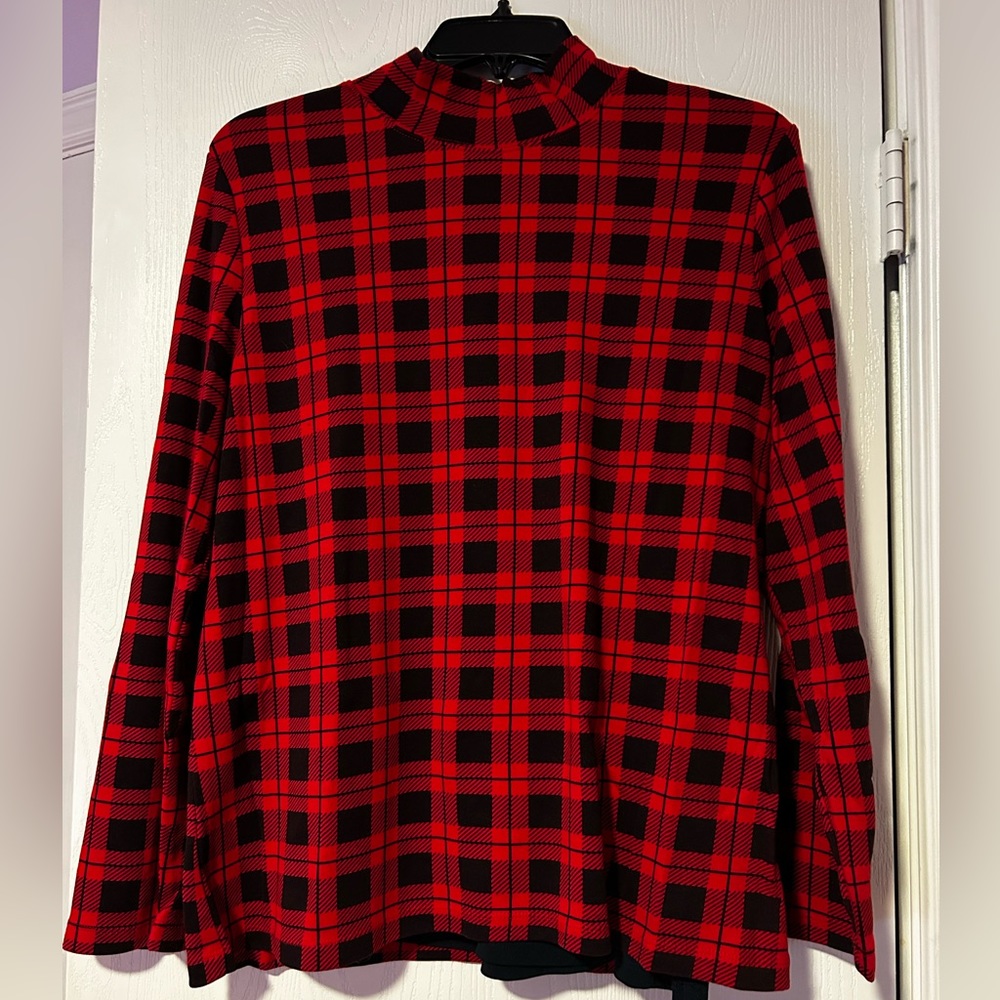 Karen Scott Red and Black Plaid Shirt
